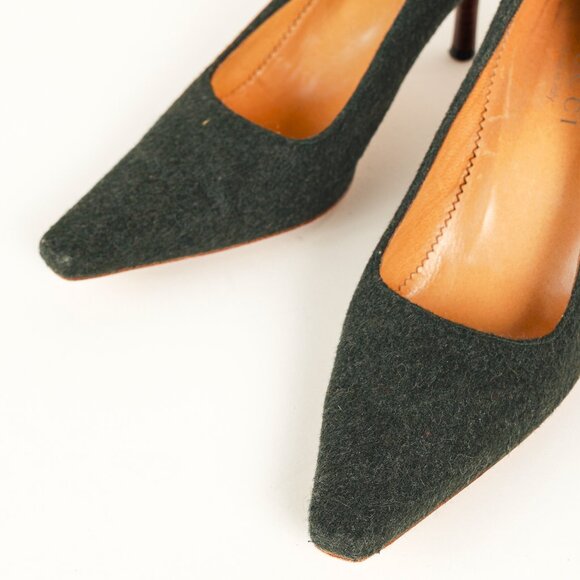 Gucci Tom Ford Era Green Wool Pointed-Toe Heels - Picture 6 of 9
